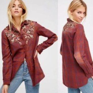 NWOT Free People Stevie's Embellished Plaid Flannel Top
